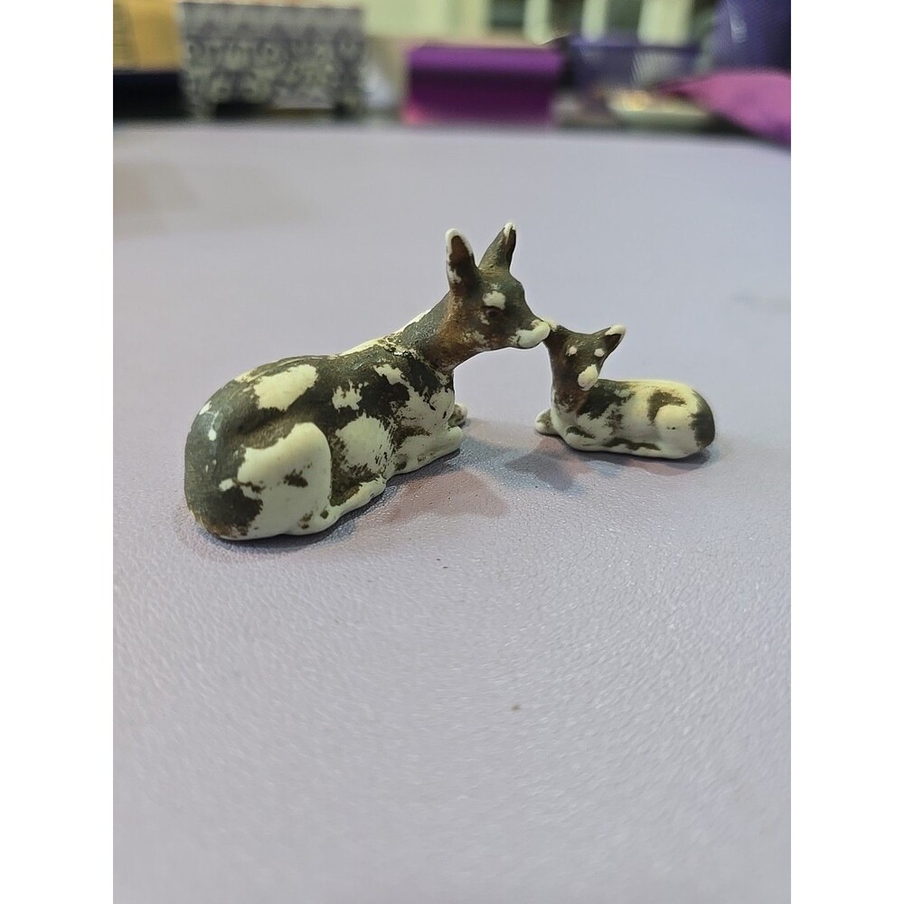 Miniature Antique Bisque Porcelain - 2 Deer, Doe or Fawn Figurines